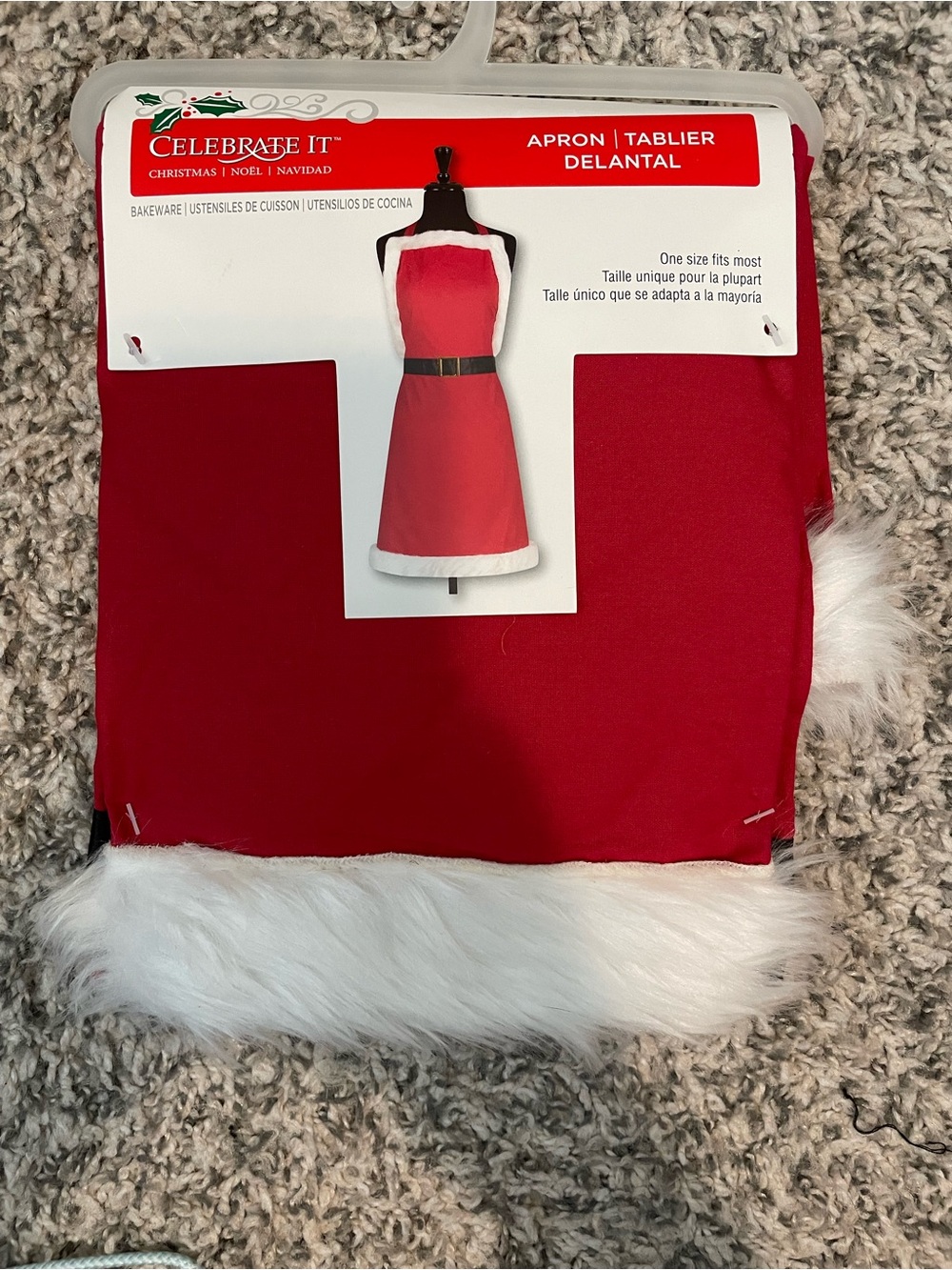 Celebrate It Red Holiday Mini Dress Apron with White Faux Fur Trim